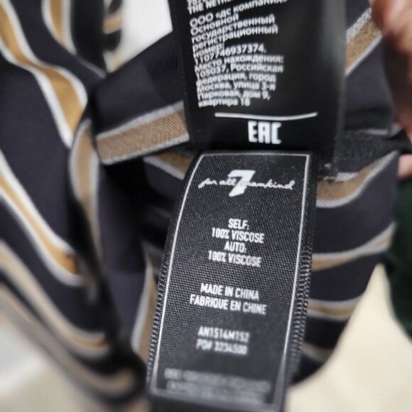 7 For All Mankind Large Striped Midi Dress MIDNIGHT NAVY/GOLD/WHITE STRIPES NWT - Picture 8 of 9